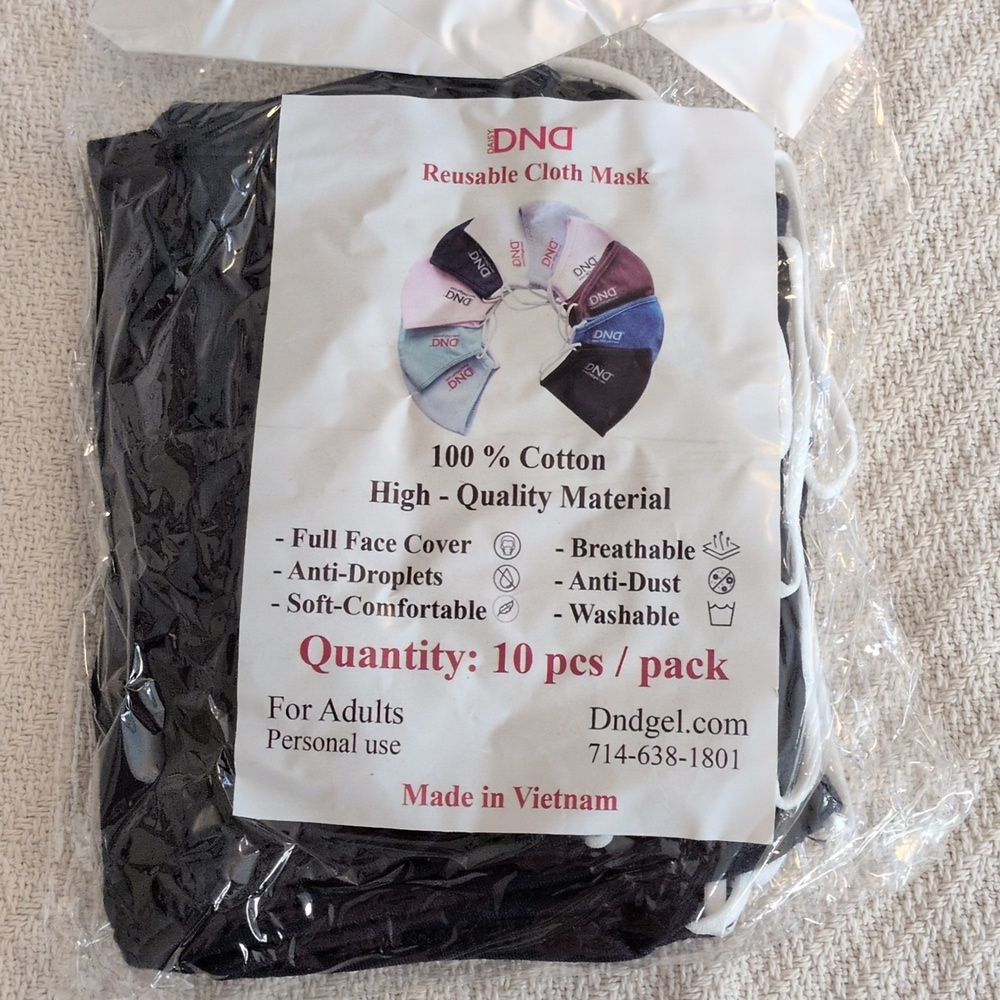 10 For$8  Black Face Masks - 10 Pack Washable Cotton Salon, Flu Season Travel